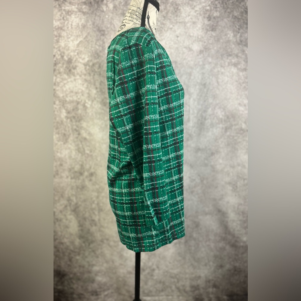 Karen Scott Green/Red Christmas Plaid Buttoned V-Neck Long Sleeve Tunic Size L - Picture 3 of 10
